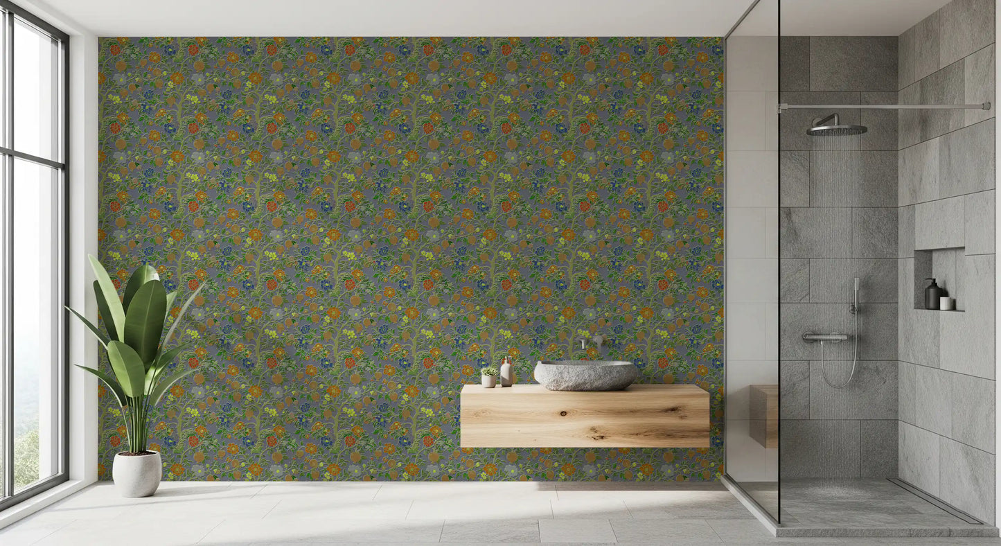 Vintage Chinoiserie Pomegranate Floral Wallpaper