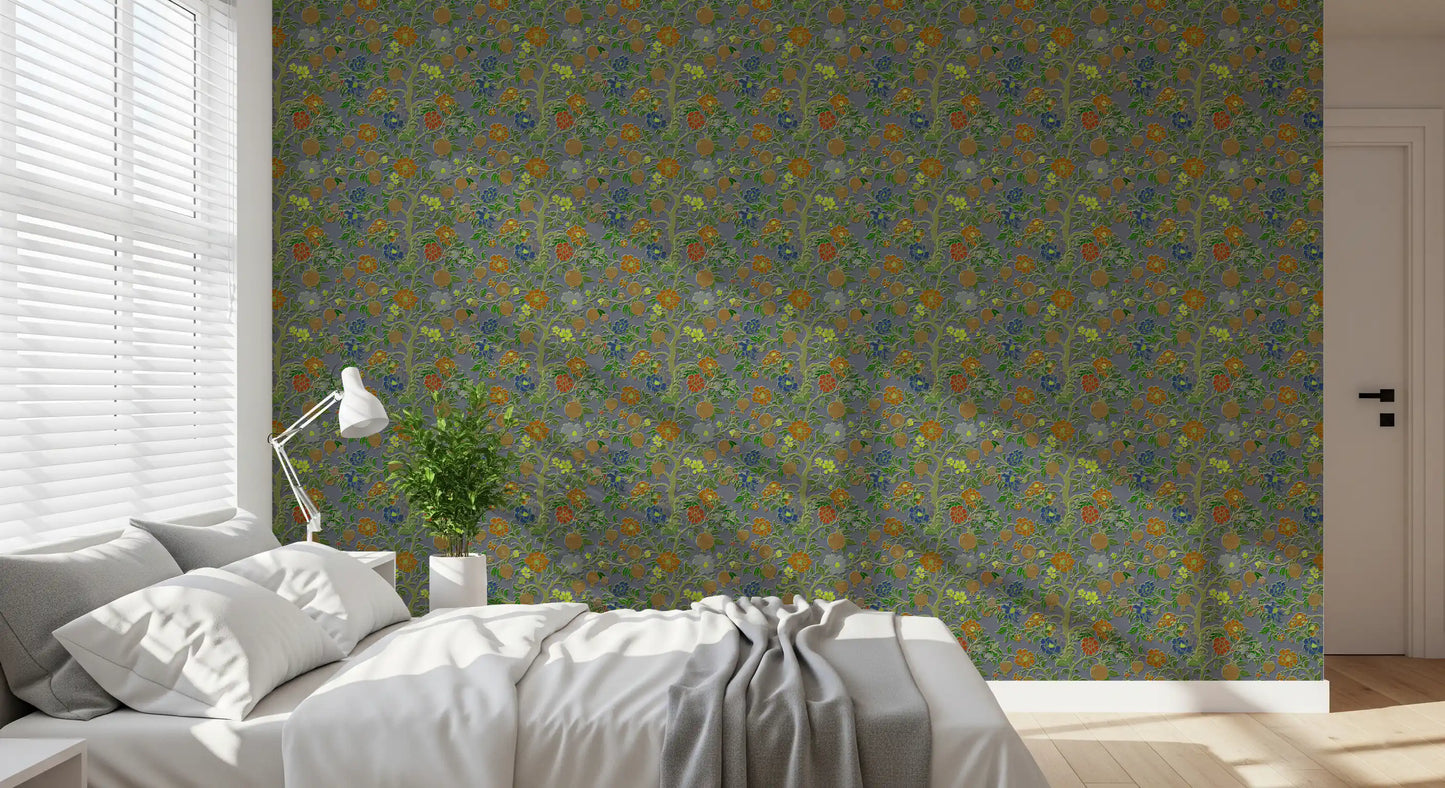 Vintage Chinoiserie Pomegranate Floral Wallpaper