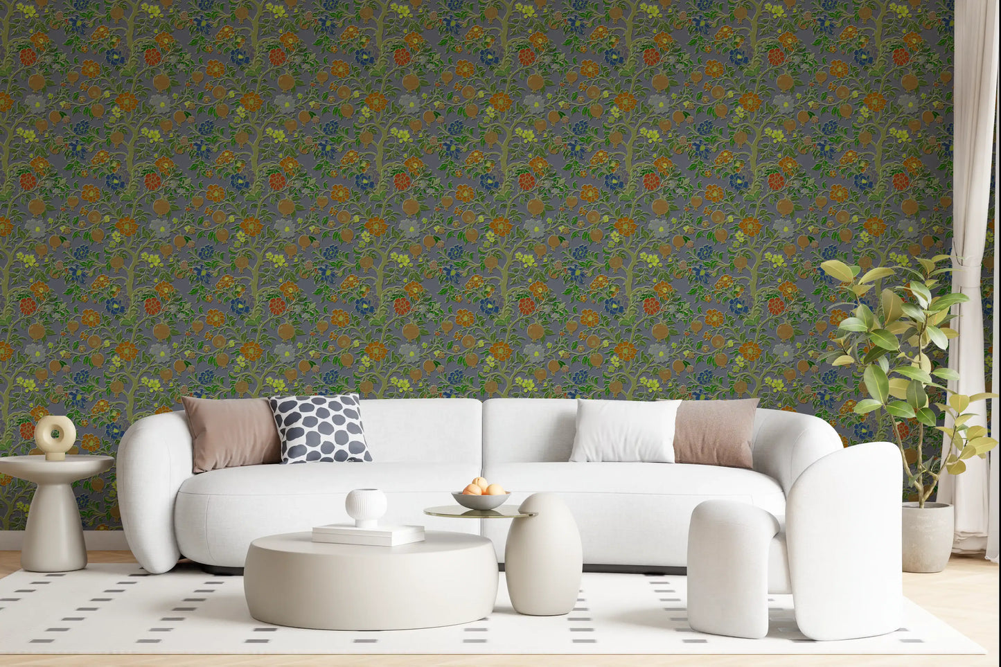 Vintage Chinoiserie Pomegranate Floral Wallpaper