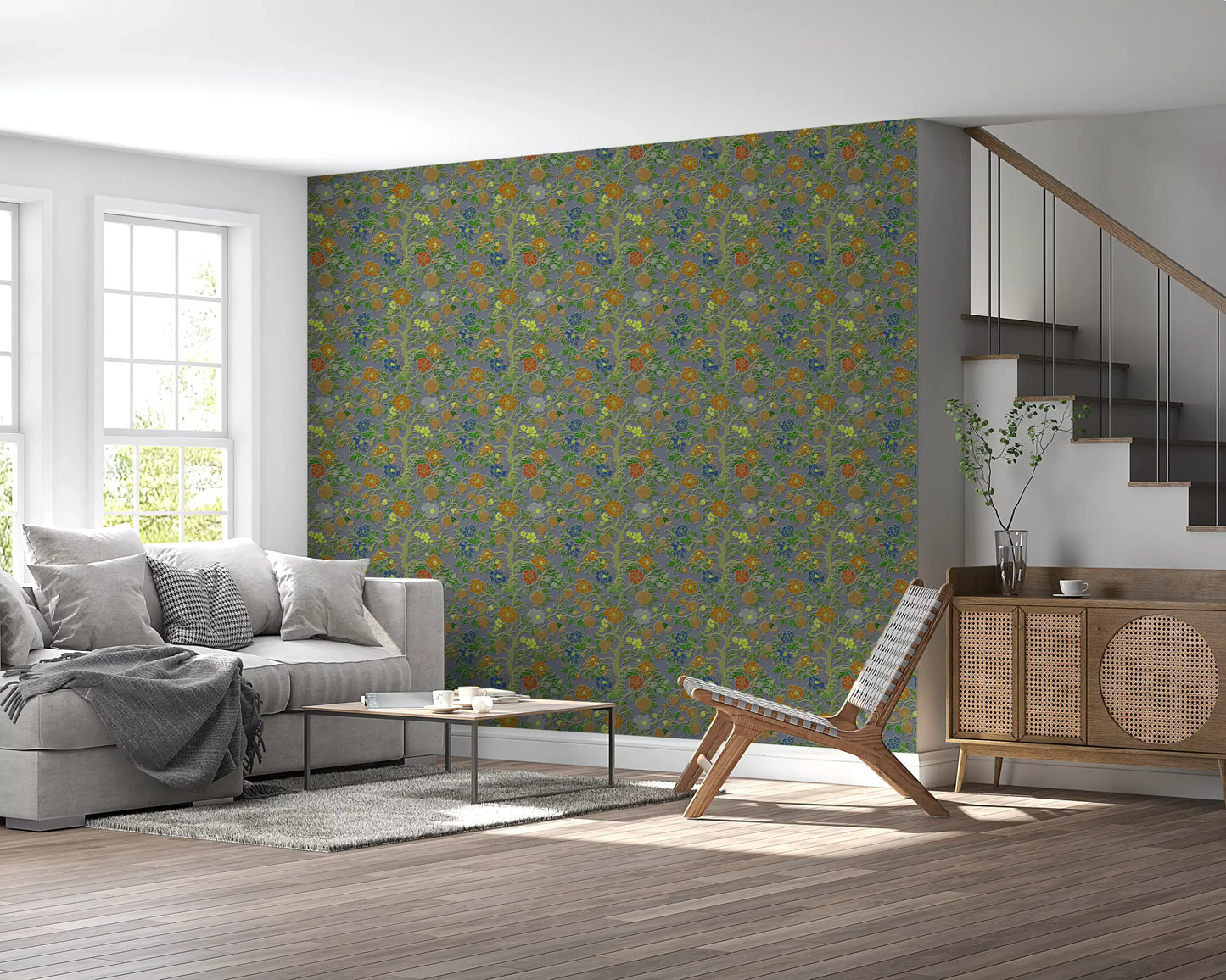 Vintage Chinoiserie Pomegranate Floral Wallpaper