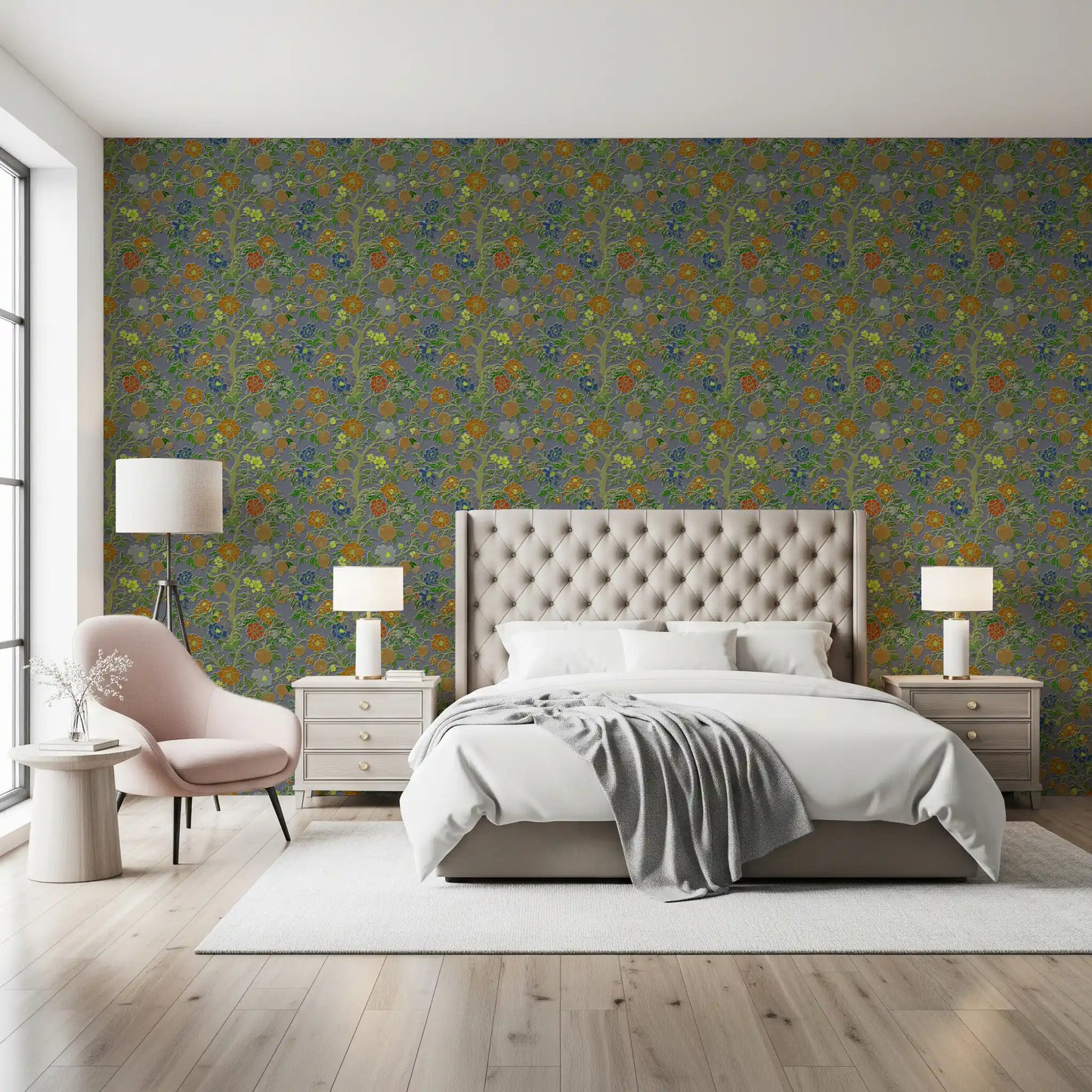 Vintage Chinoiserie Pomegranate Floral Wallpaper