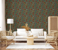 Classic Botanical Pomegranate Teal Wallpaper
