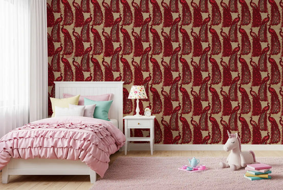 Crimson Elegance Peacock Wallpaper