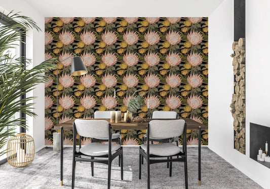 Midnight Protea and Golden Palm Wallpaper