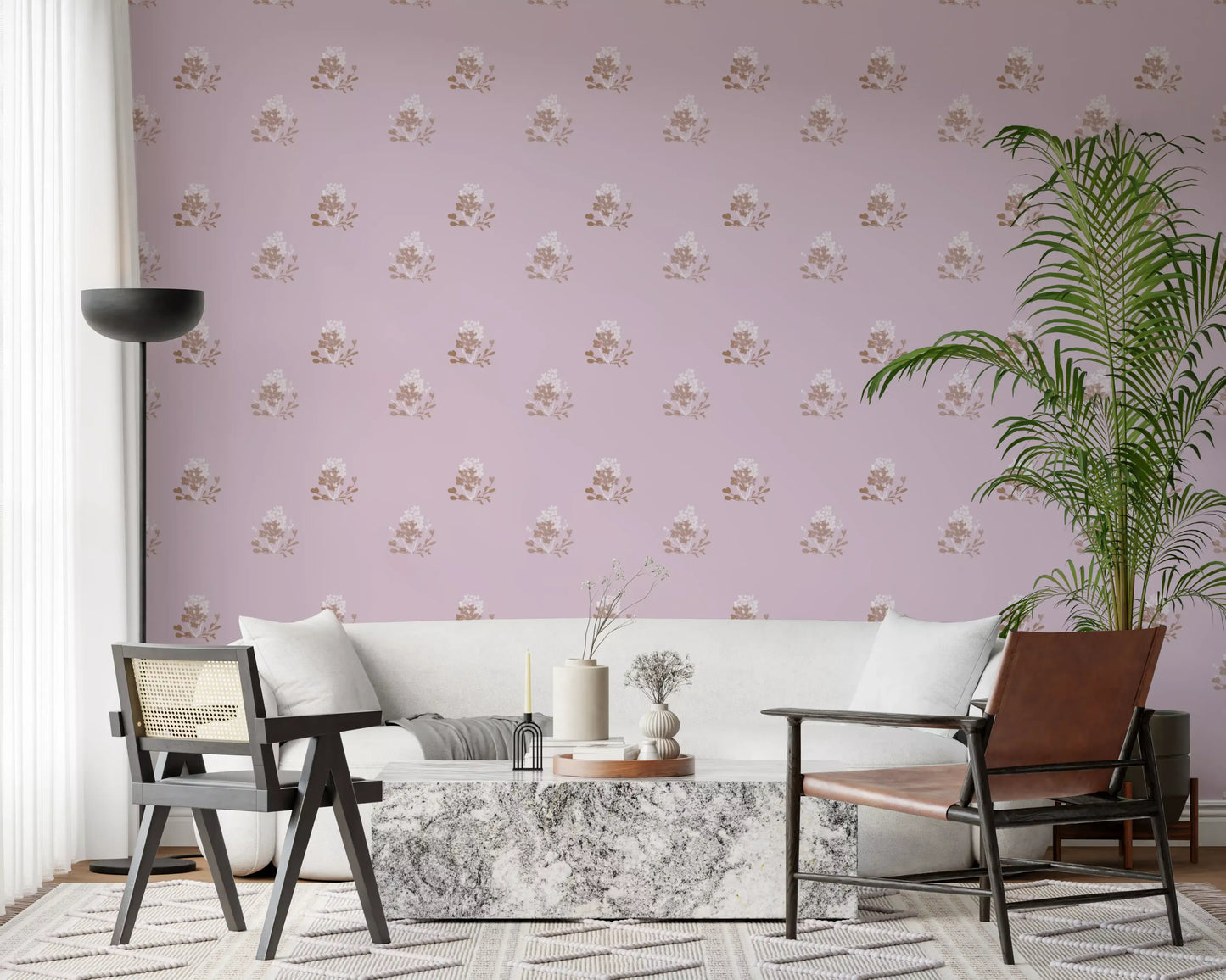 Charming Hand-Painted Lavender Floral Wallpaper