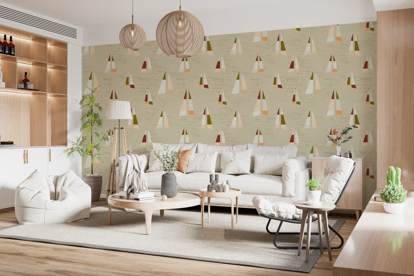Sand Beige Mid Century Sailboats Wallpaper Wallpaper⁠