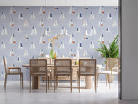 Coastal Blue Mid Century Sailboats Wallpaper Wallpaper⁠