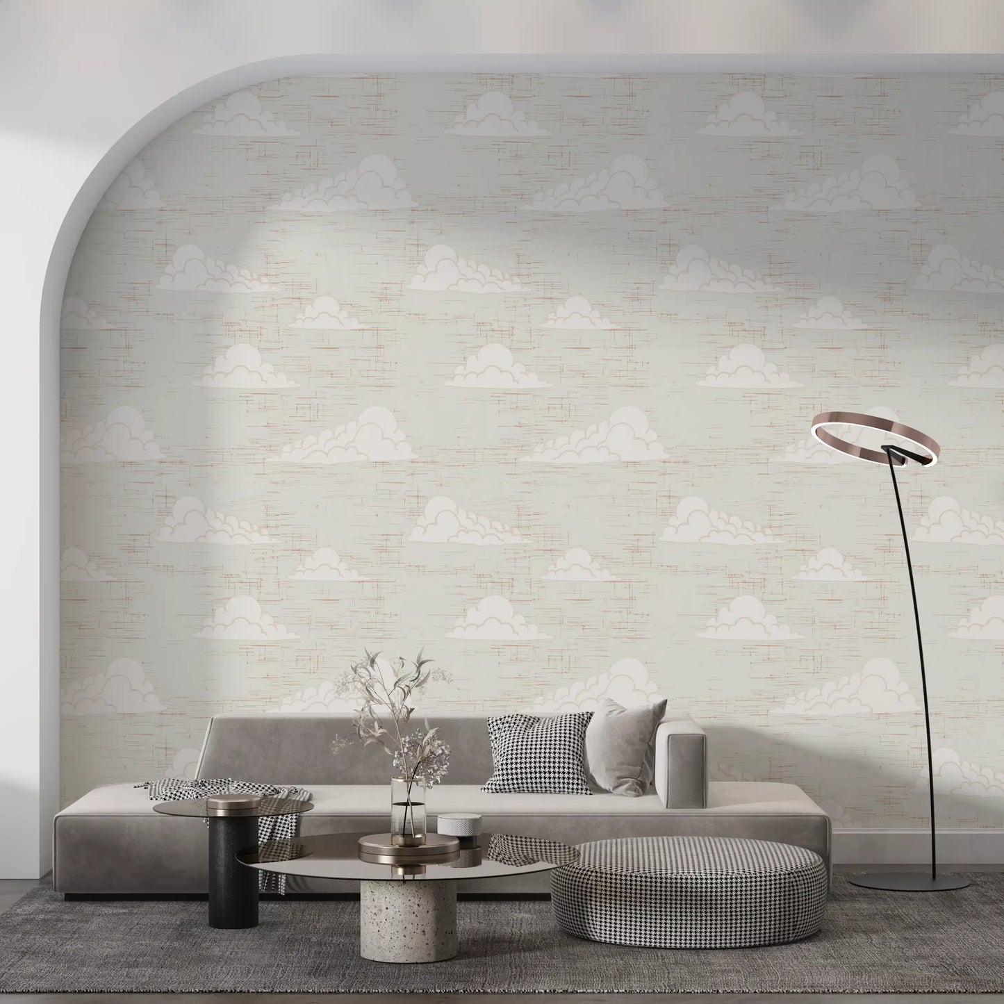 Cream Mid Century Cloud Sky Wallpaper⁠