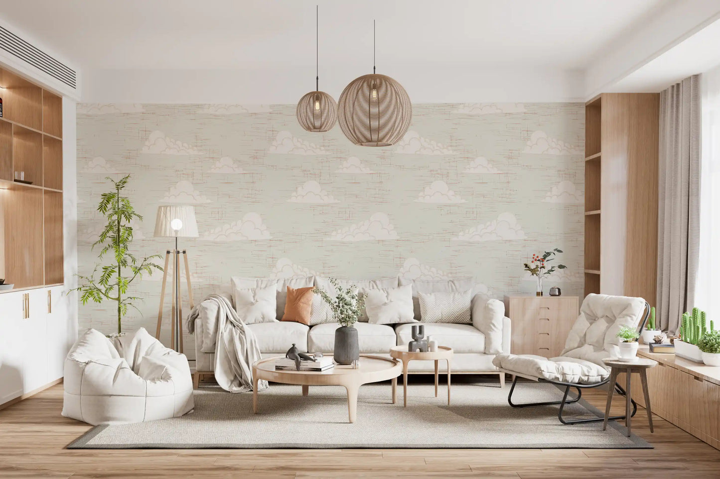 Cream Mid Century Cloud Sky Wallpaper⁠