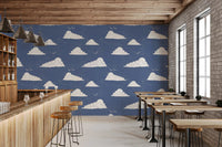 Dusty Blue Mid Century Cloud Sky  Wallpaper⁠