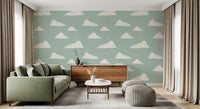 Light Sage Mid Century Cloud Sky Wallpaper Wallpaper⁠