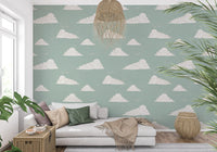 Light Sage Mid Century Cloud Sky Wallpaper Wallpaper⁠