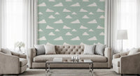 Light Sage Mid Century Cloud Sky Wallpaper Wallpaper⁠