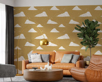 Mustard Mid Century Cloud Sky Wallpaper Wallpaper⁠