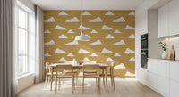 Mustard Mid Century Cloud Sky Wallpaper Wallpaper⁠