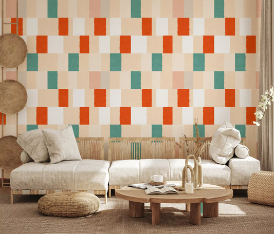 Sunwashed Modern Geometric Terracotta Sage Wallpaper⁠