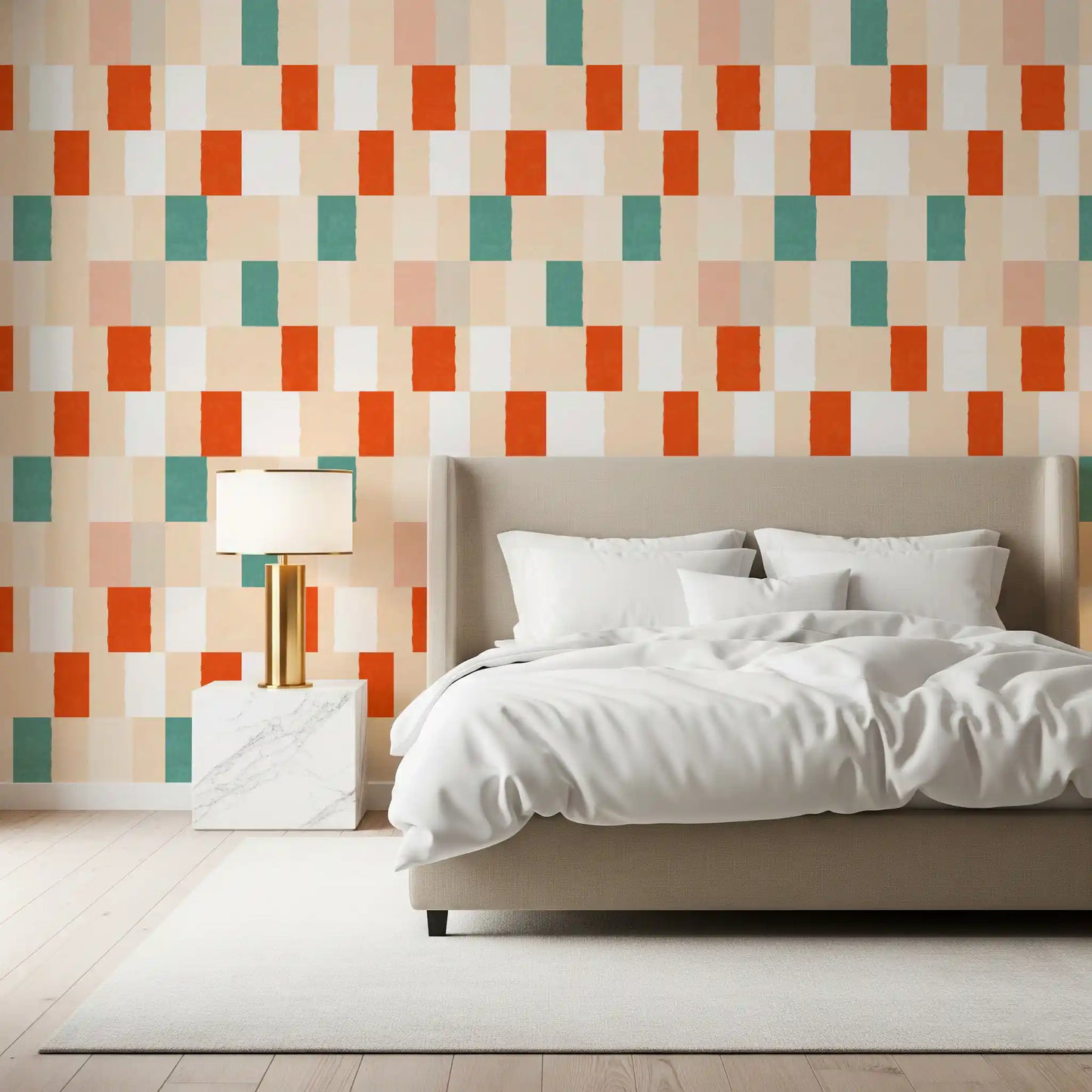 Sunwashed Modern Geometric Terracotta Sage Wallpaper⁠