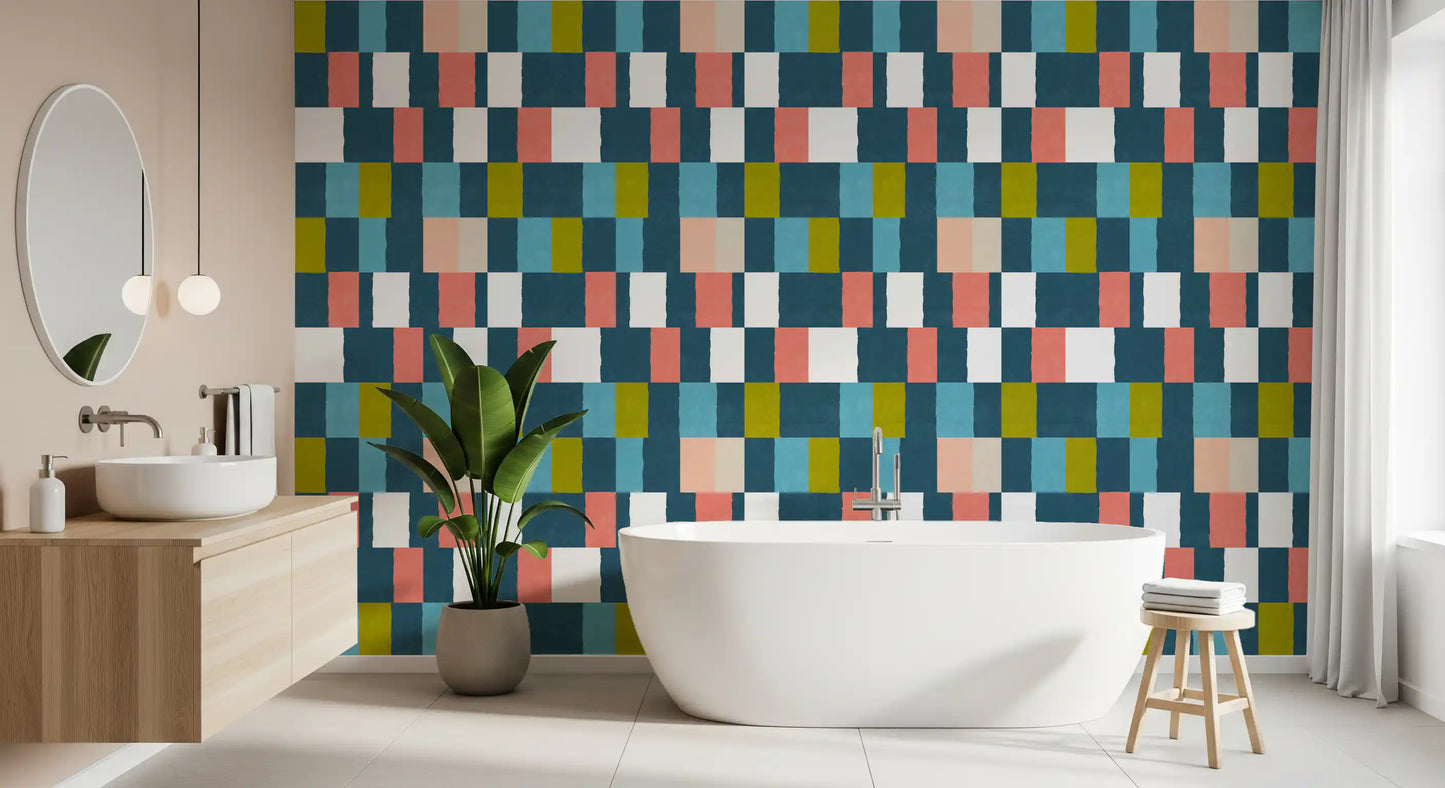 Sunwashed Modern Geometric Deep Coastal Wallpaper⁠