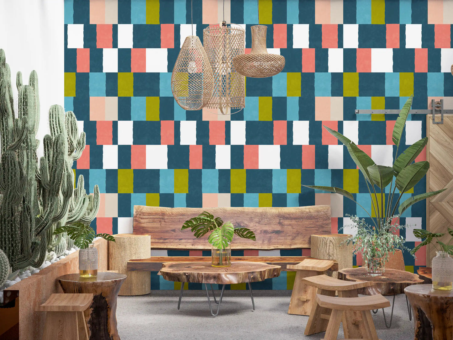 Sunwashed Modern Geometric Deep Coastal Wallpaper⁠