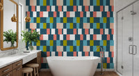 Sunwashed Modern Geometric Deep Coastal Wallpaper⁠