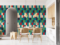 Sunwashed Modern Geometric Jewel Tone Wallpaper⁠