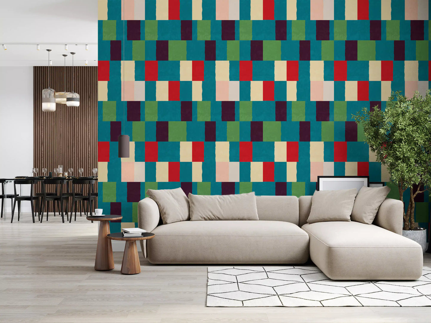 Sunwashed Modern Geometric Jewel Tone Wallpaper⁠