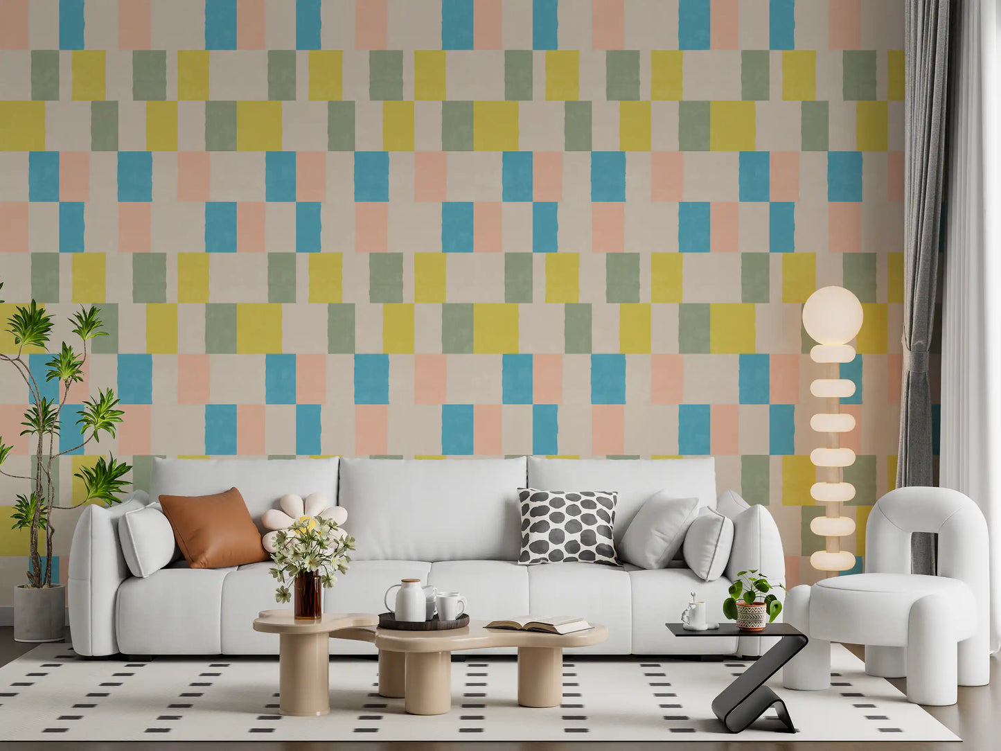 Sunwashed Modern Geometric Coastal Blue Wallpaper⁠