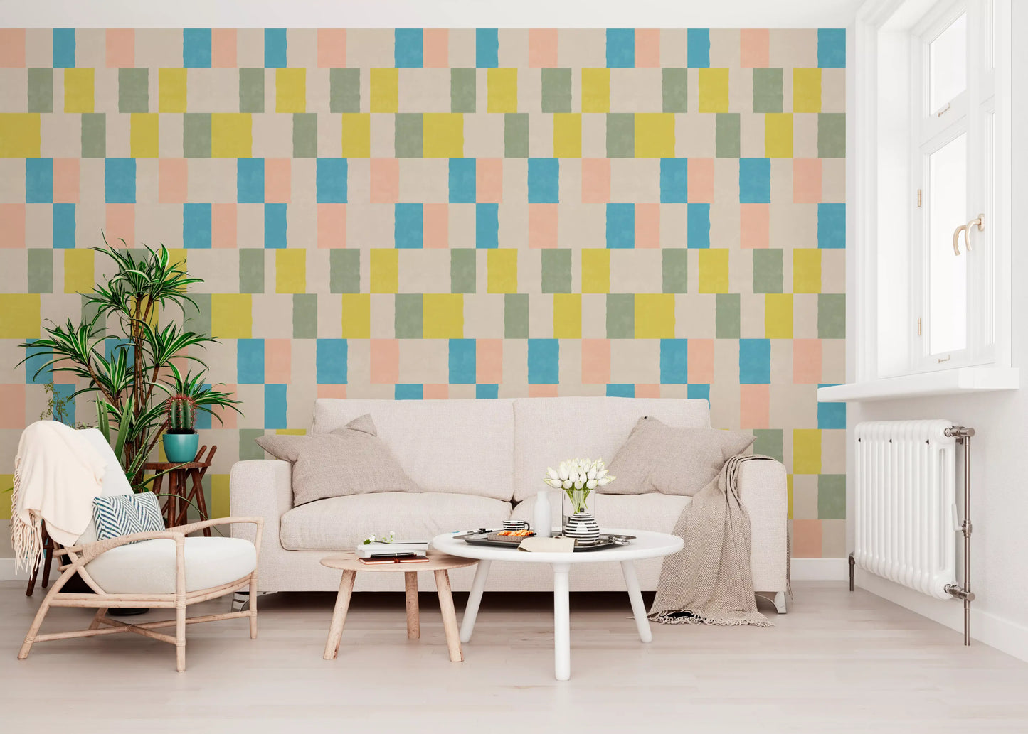 Sunwashed Modern Geometric Coastal Blue Wallpaper⁠