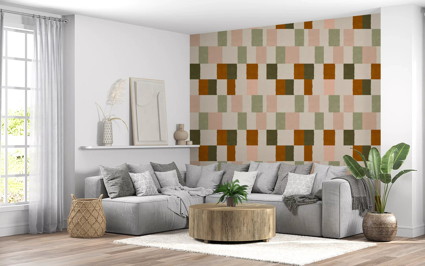 Sunwashed Modern Geometric Olive Earth Wallpaper⁠