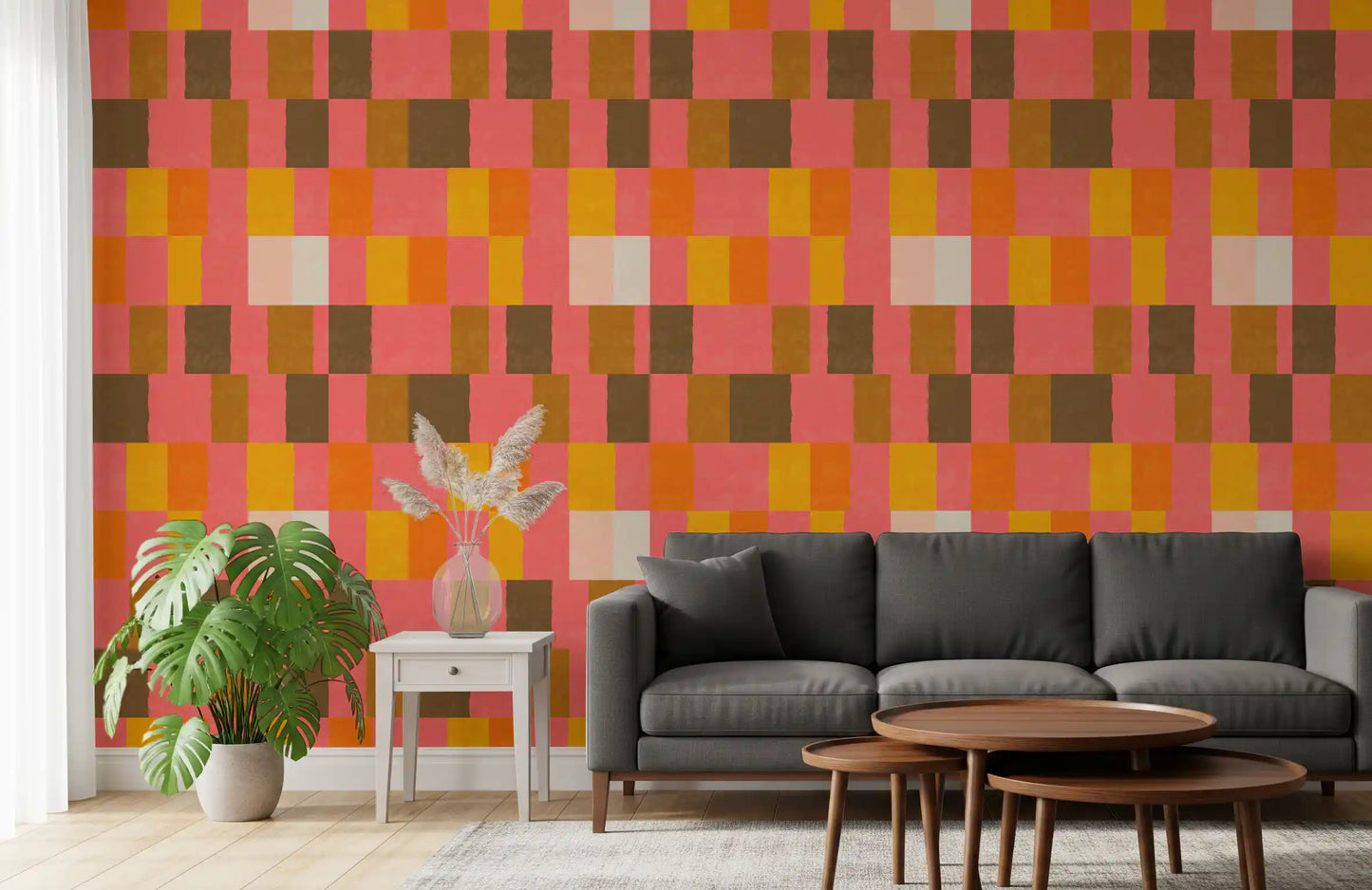 Sunwashed Modern Geometric Sunset Clay Wallpaper⁠