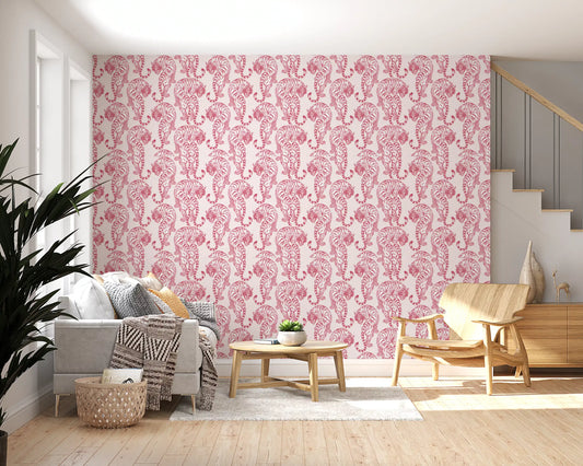 Chic Blush Tiger Motif Wallpaper Wallpaper⁠