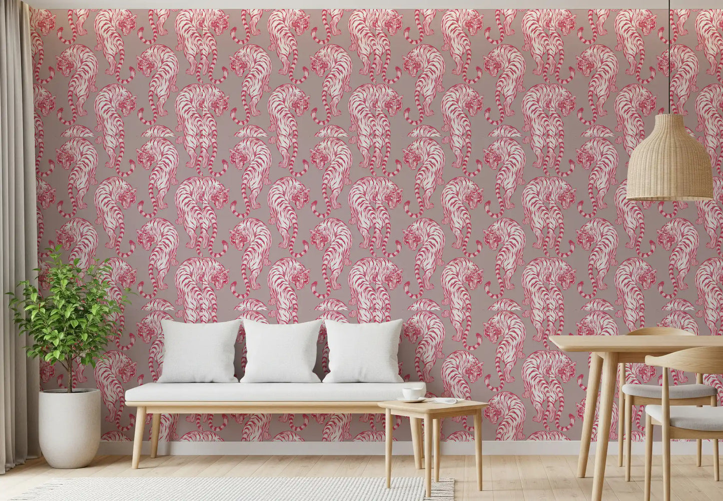 Pink Chinoiserie Tiger Pattern Wallpaper Wallpaper⁠