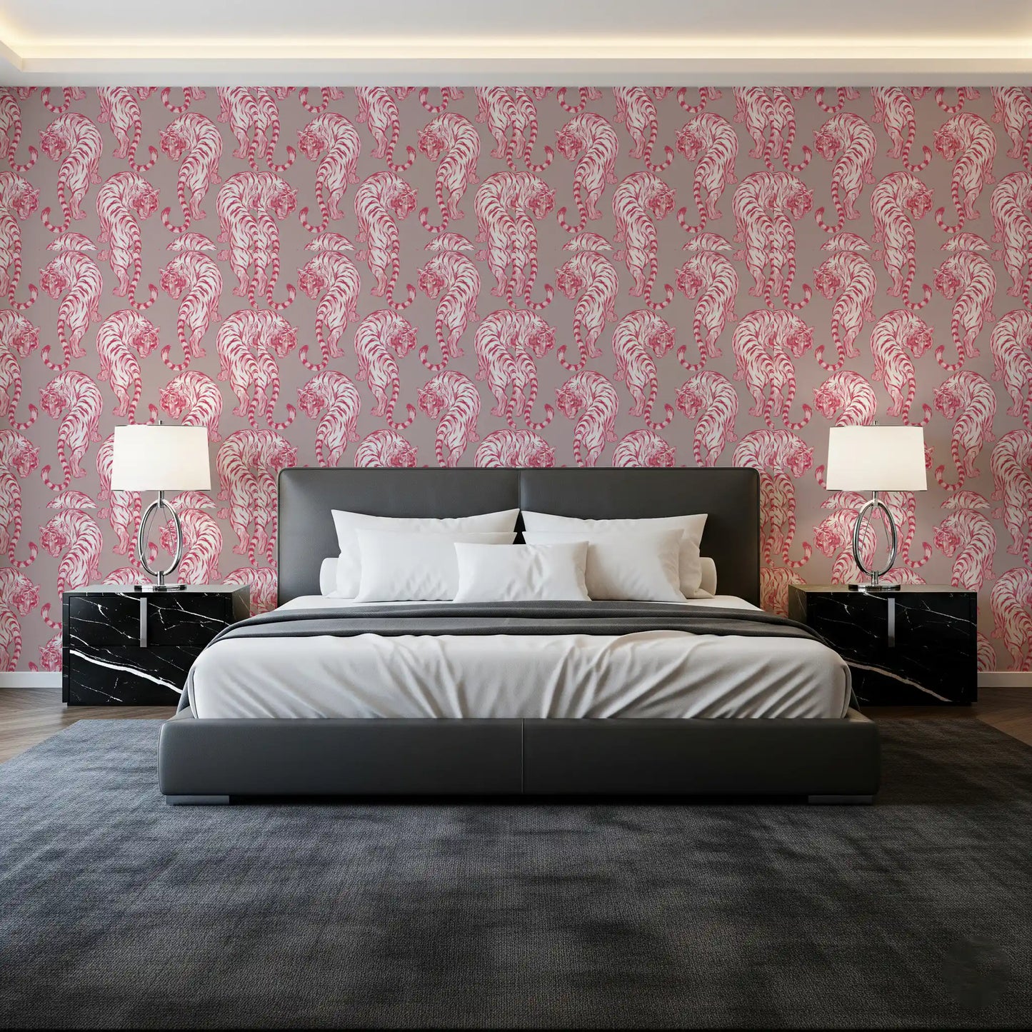 Pink Chinoiserie Tiger Pattern Wallpaper Wallpaper⁠