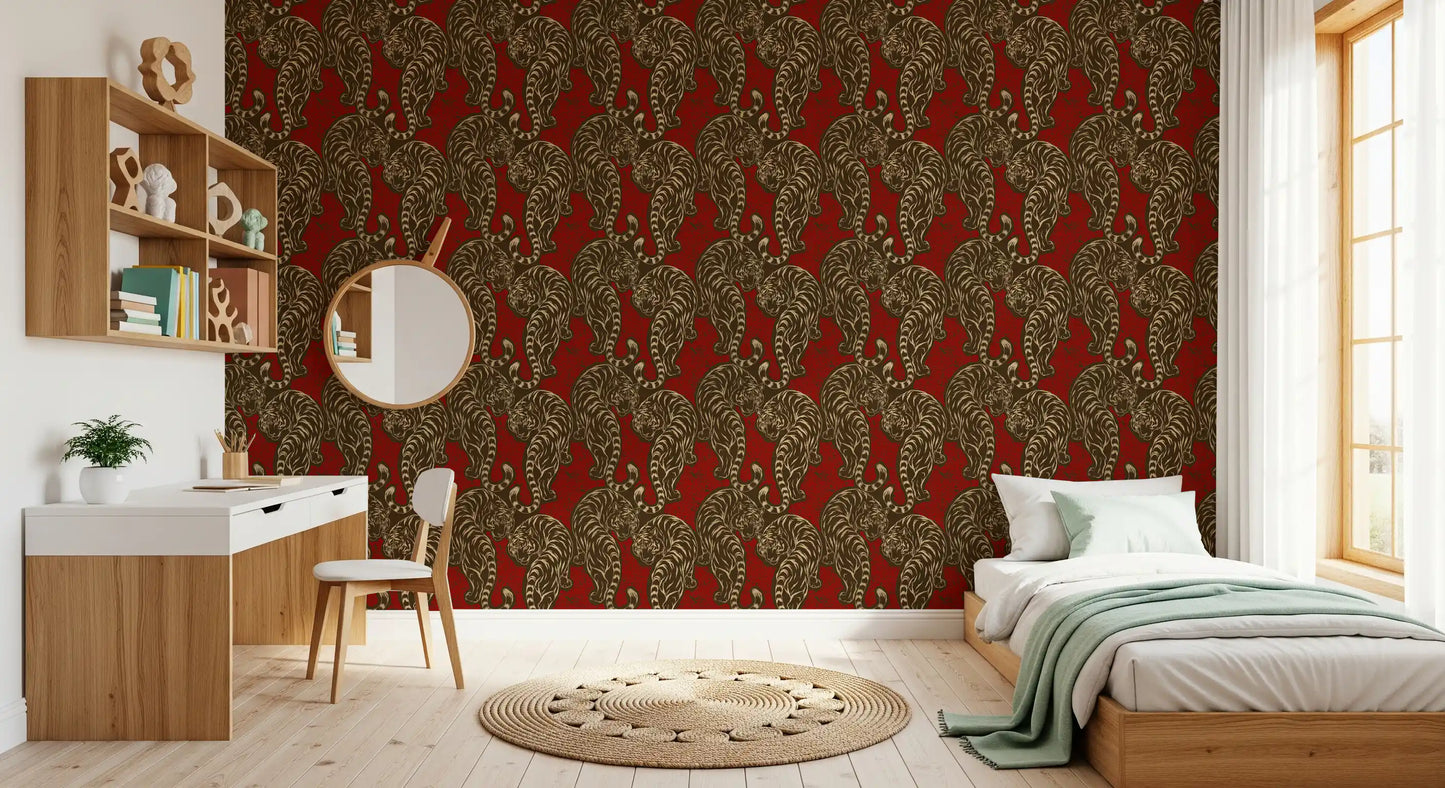 Imperial Crimson Tiger Wall Decor Wallpaper⁠
