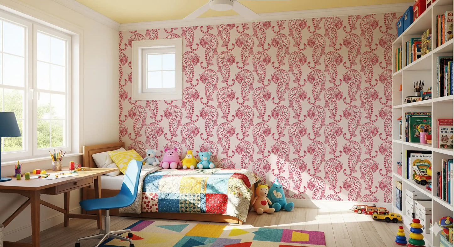 Crimson Tiger Chinoiserie Pattern Wallpaper Wallpaper⁠