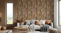 Organic Wavy Woodgrain Vertical Stripes - Earthy Bark Wallpaper⁠