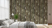 Organic Wavy Woodgrain Vertical Stripes - Earthy Moss Wallpaper⁠