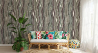Organic Wavy Woodgrain Vertical Stripes - Earthy Muted Wallpaper⁠