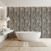 Organic Wavy Woodgrain Vertical Stripes - Earthy Muted Wallpaper⁠