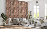 Organic Wavy Woodgrain Vertical Stripes - Earthy Clay Wallpaper⁠