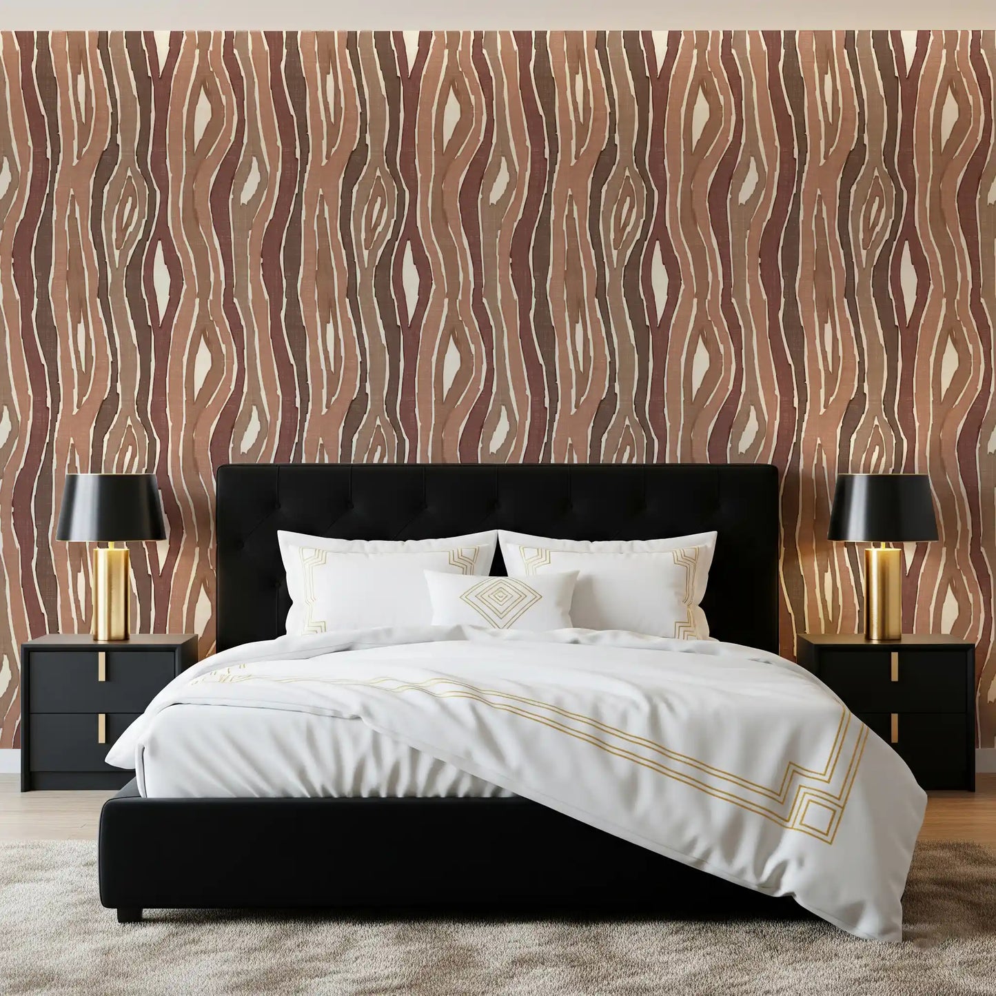 Organic Wavy Woodgrain Vertical Stripes - Earthy Clay Wallpaper⁠