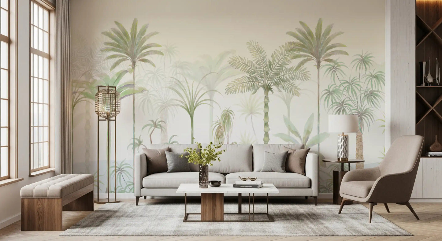 Whispering Palms Watercolor Jungle Mural Wall Mural