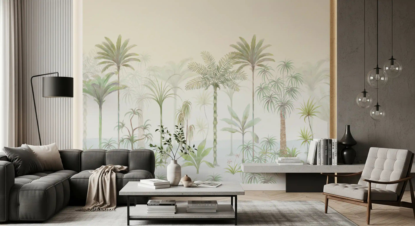 Whispering Palms Watercolor Jungle Mural Wall Mural