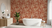 Terracotta Chrysanthemum Vintage Floral Wallpaper Wallpaper⁠