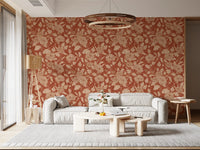 Terracotta Chrysanthemum Vintage Floral Wallpaper Wallpaper⁠