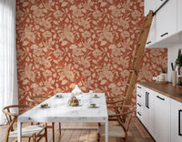 Terracotta Chrysanthemum Vintage Floral Wallpaper Wallpaper⁠