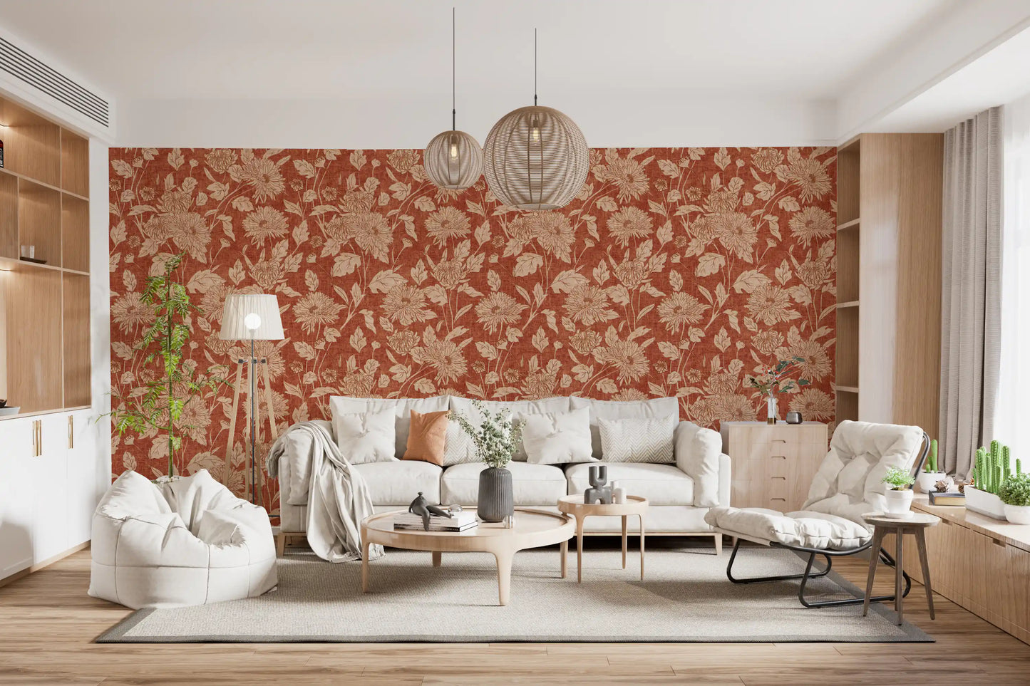 Terracotta Chrysanthemum Vintage Floral Wallpaper Wallpaper⁠
