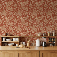 Terracotta Chrysanthemum Vintage Floral Wallpaper Wallpaper⁠