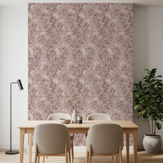 Winding stems and buds line the Dining area in chinoiserie wallpaper GD10730