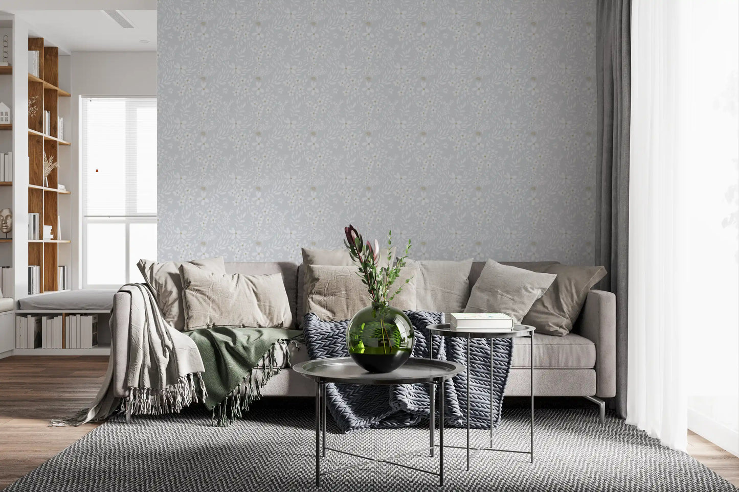 Dainty Meadow Blossom Wallpaper in Soft Slate Grey Wallpaper⁠